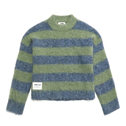 [KVTD-BXY-GRN-GRY-L] KNITWEAR BOXY GREEN GREY STRIPED L
