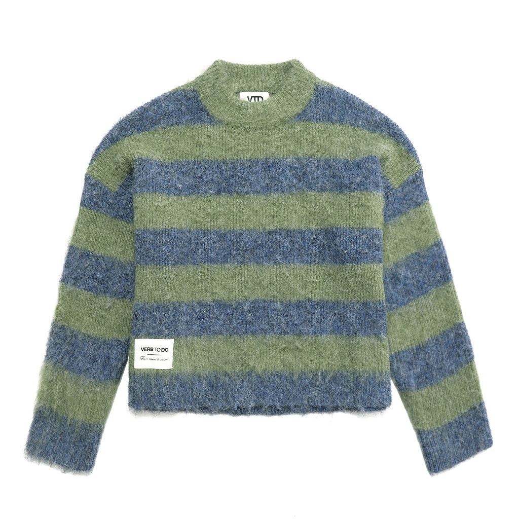 KNITWEAR BOXY GREEN GREY STRIPED XL
