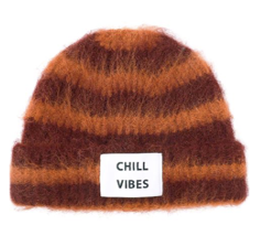 Beanie CHILL VIBES stripes orange and burdeos-R6